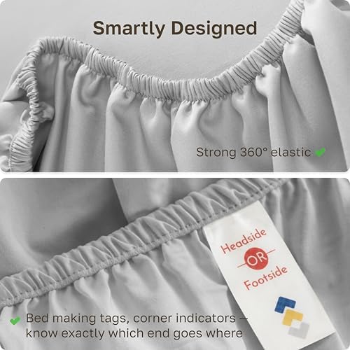 Soft Natural 100% Cotton Sateen Twin XL Fitted Sheet, Light Grey - Image 5