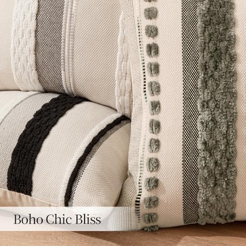ANRODUO Boho Decorative Pillow Covers 18x18 Pack of 2 Black-White Stripe 2 - Image 5