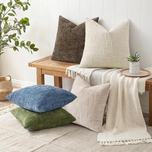 decorUhome Textured Chenille Throw Pillow Covers 24x24 Set of 2 Taupe - Image 5