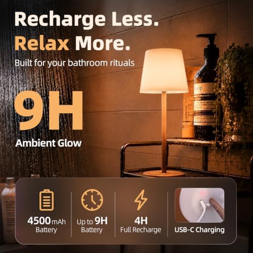EZVALO Spa-Like Shower Lamp – IP65 Waterproof Bathroom Lamp, Rechargeable Cordless Mood Light, 3 Color Temps for Relaxing Bathroom & Bathtub Experience (1 Pack) - Image 4