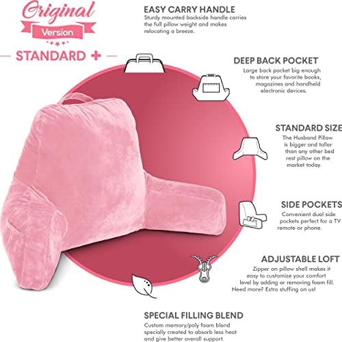 Husband Pillow Pink, Original Reading Pillow in Bed Rest Chair, Shredded Memory - Image 5