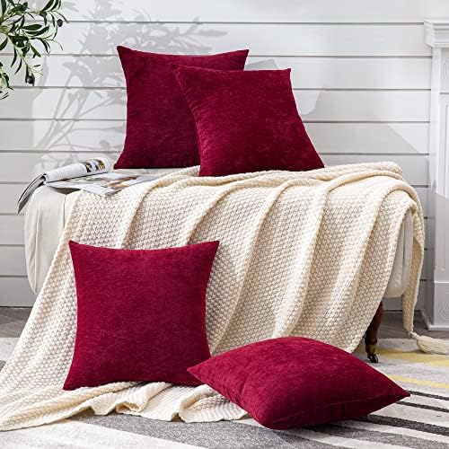 GAWAMAY Red Chenille Throw Pillow Covers 18x18 Set of 4 - Image 6