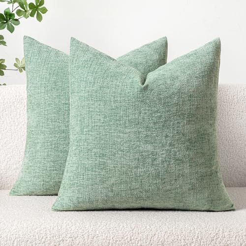 MIULEE Soft Chenille Throw Pillow Covers Greyish Green 20x20 Pack of 2 by MIULEE