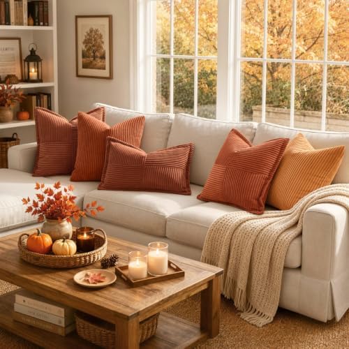 MIULEE Fall Rust Decorative Eruo Sham Throw Pillow Covers 24x24 Inch - Image 6