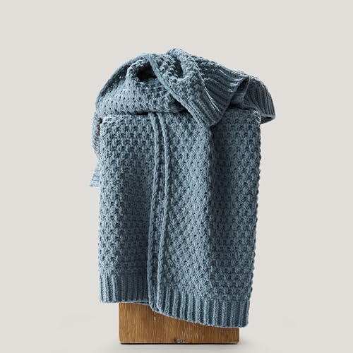 EVERGRACEHOME Chunky Chenille Knit Throw Blanket, 50 x 60, Stormy Blue - Image 5