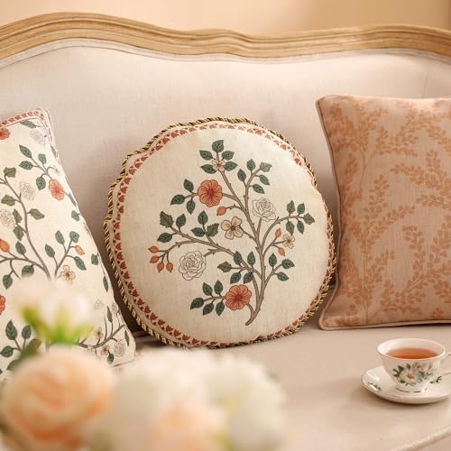 ISAENNE Designer Linen Throw Pillow Cover, Diameter 16"-Flora B - Image 6