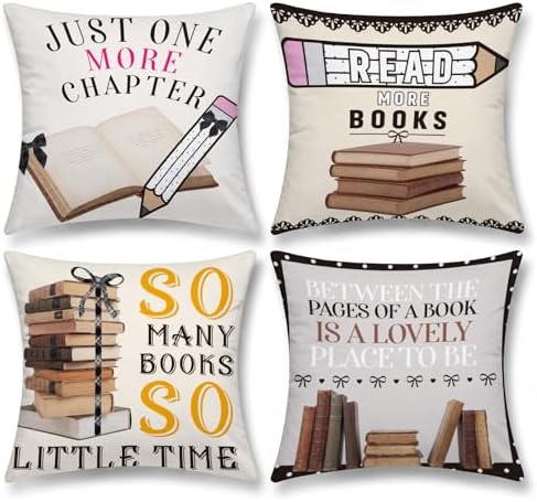 Tranqun 4 Pcs Book Throw Pillow Covers Classroom Reading Decor by Tranqun