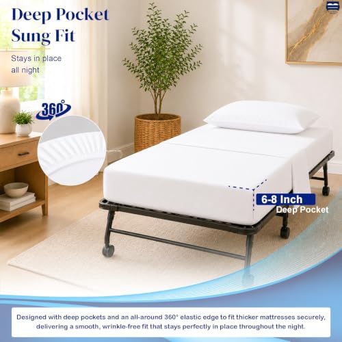 Cottingon 4 PC Cot Sheet Set 25"X75", Egyptian Cotton - Image 5