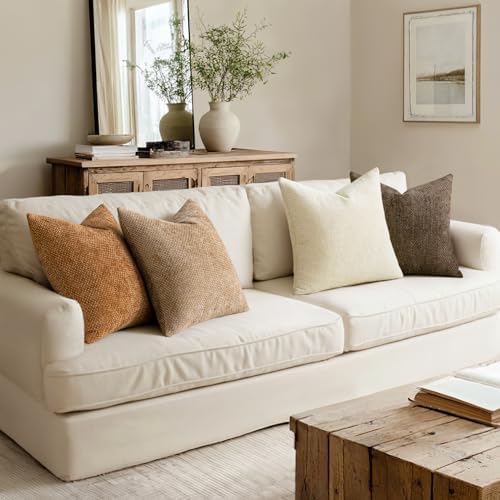 MIULEE Soft Decorative Chenille Fall Pillow Covers Brown 20x20 Pack of 4 - Image 5