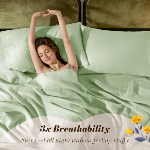 SONORO KATE 100% French Linen King Size Sheets Set, Natural Flax Bedding - Image 3