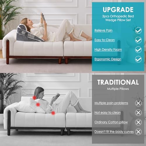 3Pcs Wedge Pillow Set for After Surgery, Acid Reflux Relief, Adjustable Bed - Image 5