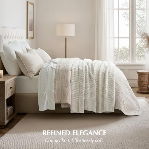 EVERGRACEHOME Chunky Chenille Knit Throw Blanket, 60 x 80, Bright White - Image 4