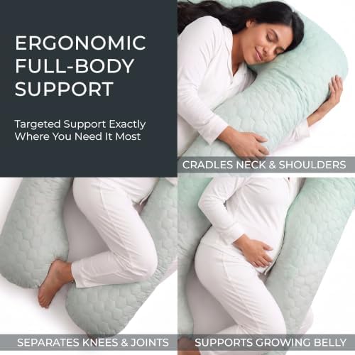 U Shaped Pregnancy Pillow Quilted Honeycomb 55 in Sage Ombre - Image 4