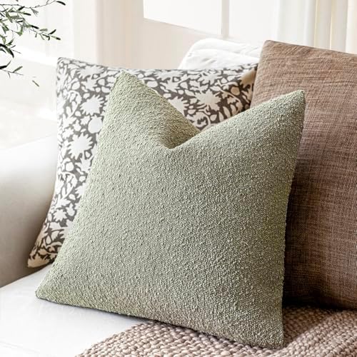 Foindtower Decorative Textured Boucle Throw Pillow Covers 24x24 Dusty Green - Image 5