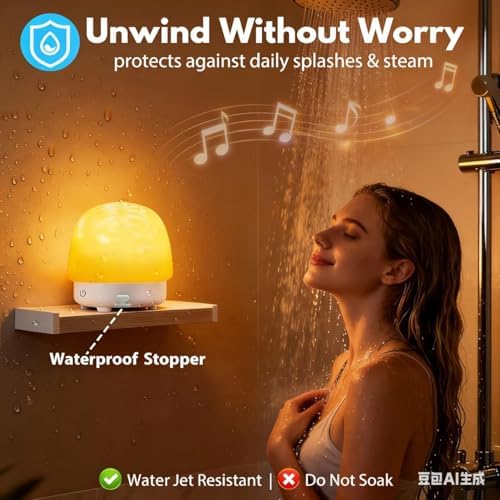 Spa-Like Shower Lamp with Bluetooth Speaker,Waterproof 16-Color Ocean Wave Projector Light, Rechargeable Bathroom Lamp with Touch&Remote Control,Cordless Light for Inside Shower/Bathtub - Image 3
