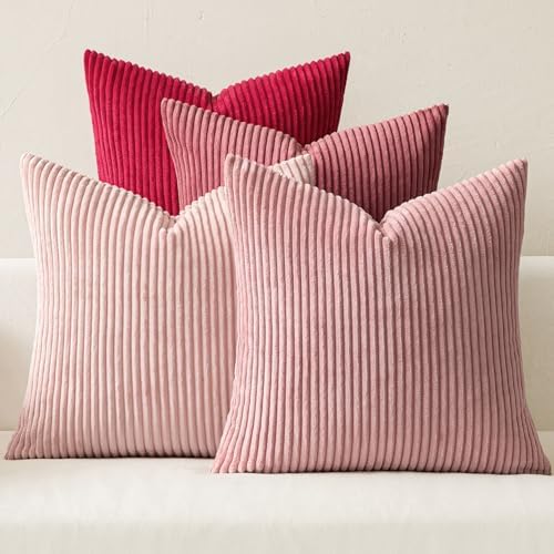 MIULEE Soft Corduroy Decorative Throw Pillow Covers Pink Series 18x18 by MIULEE