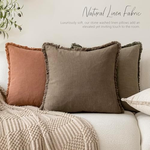 Foindtower Decorative Linen Fringe Throw Pillow Covers 16×16 Light Brown - Image 5
