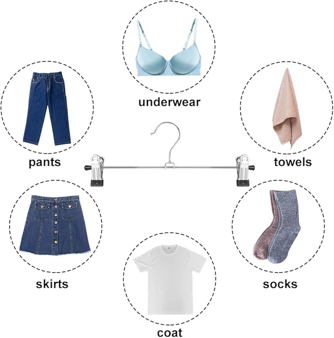 NORTHERN BROTHERS Pants Hangers - 50 Pack Skirt Hangers for Women Metal Hangers Space Saving for Trouser Shorts Coat Jean Adjustable Clip Men Kids Clothes