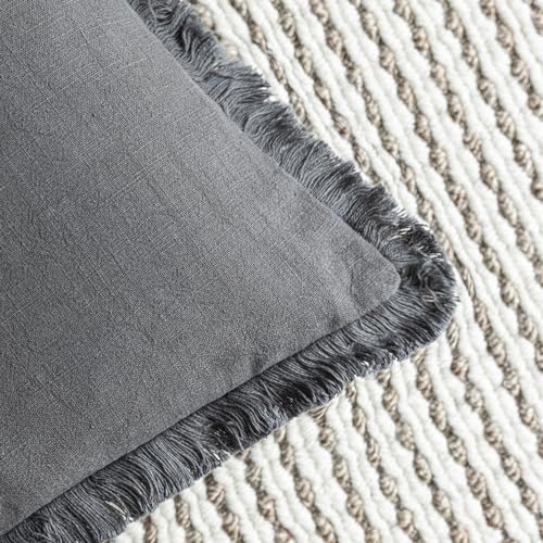 Foindtower Decorative Linen Fringe Throw Pillow Covers 24×24 Inch - Image 3