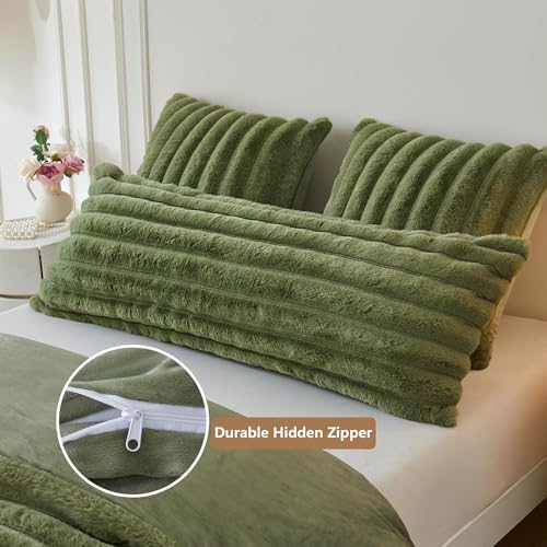 MEGO 20x54 Body Pillow Cover, Fluffy Ribbed Faux Rabbit Fur, Sage Green - Image 4