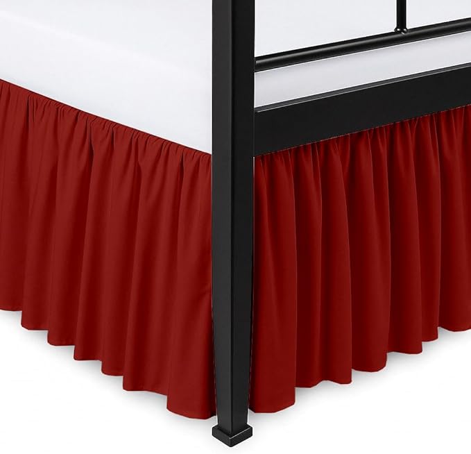 Ruffled Bed Skirt Split Corners with Platform, Tailored Fit Hotel Quality Wrinkle Free Ultra-Soft Microfiber Dust Ruffle, Upto 18 Inch Drop, King, Burgundy