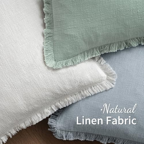 MIULEE Boho Linen Fringe Decorative Throw Pillow Covers Sky Blue 18x18 - Image 4