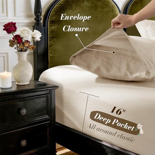 SONORO KATE 100% French Linen Twin XL Size Sheets Set, Natural Flax Bedding - Image 6