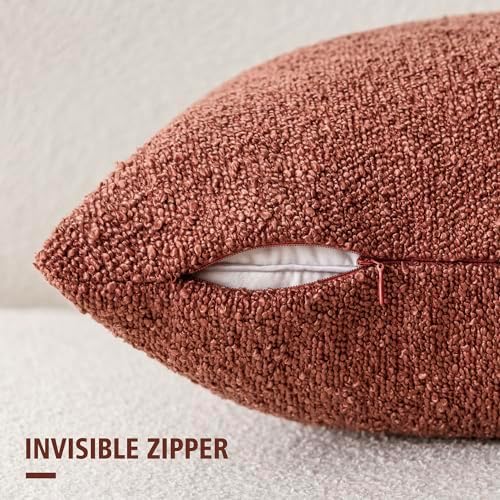 Foindtower Decorative Textured Boucle Throw Pillow Covers 22x22 Orange Red - Image 2