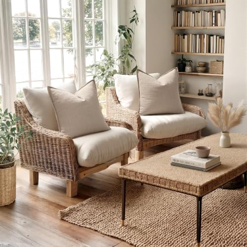 MIULEE Thick Textured Decorative Throw Pillow Covers 18x18 in Oatmeal Linen - Image 4