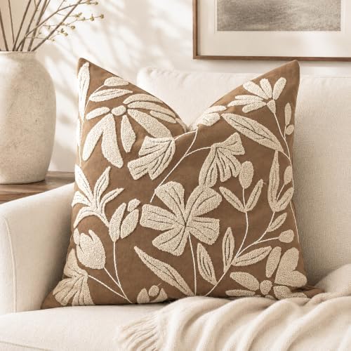 BlissBlush 20x20 Throw Pillow Cover, Square Brown Decorative Cushion Cover by BlissBlush