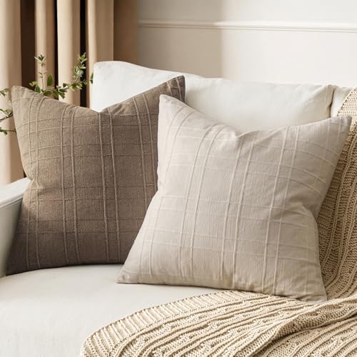 MIULEE Linen Plaid Pillow Covers Decorative 16x16 Natural Beige - Image 3