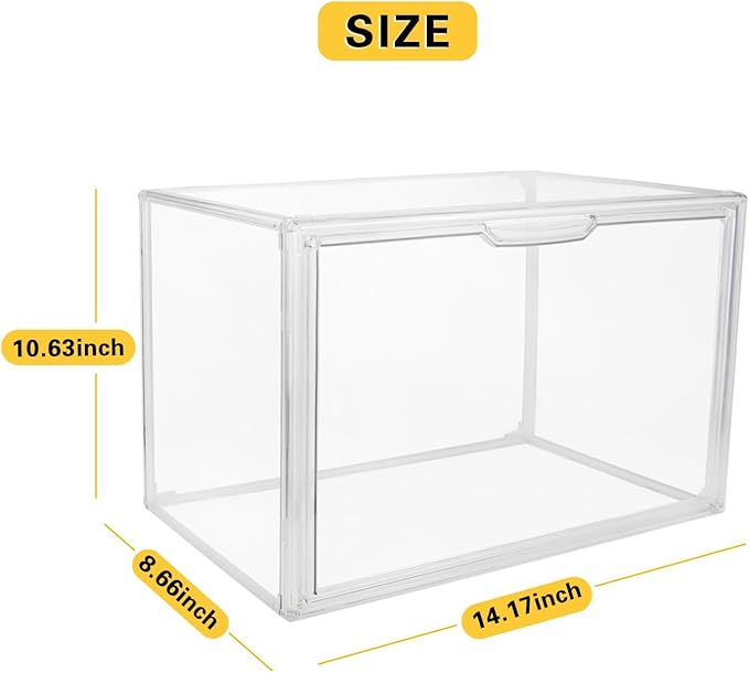Clear Stackable Plastic Storage Bins with Magnetic Lid, Dustproof Book & Cosmetic Display Cases, Large Figures Collectibles Showcase, Shoe Box, Protection Organizer (L, Count, 5)