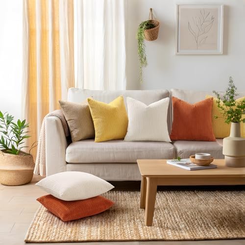 Mecatny Corduroy Fall Decorative Throw Pillow Covers 26x26 Set of 2 Rust - Image 2
