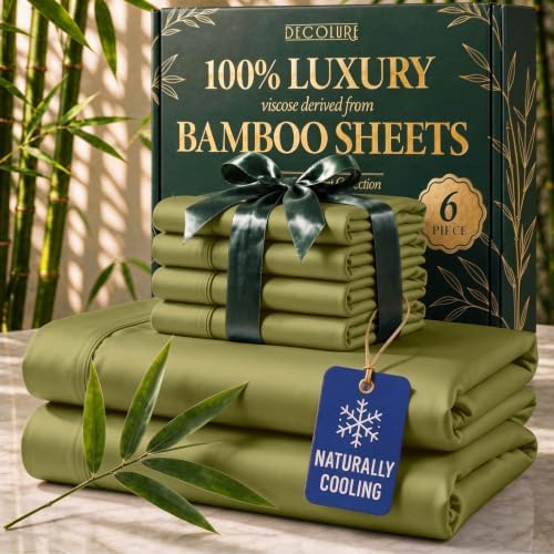 DECOLURE 100% Viscose Derived from Bamboo Sheets Full Size, Luxury 6 Pc Set by DECOLURE
