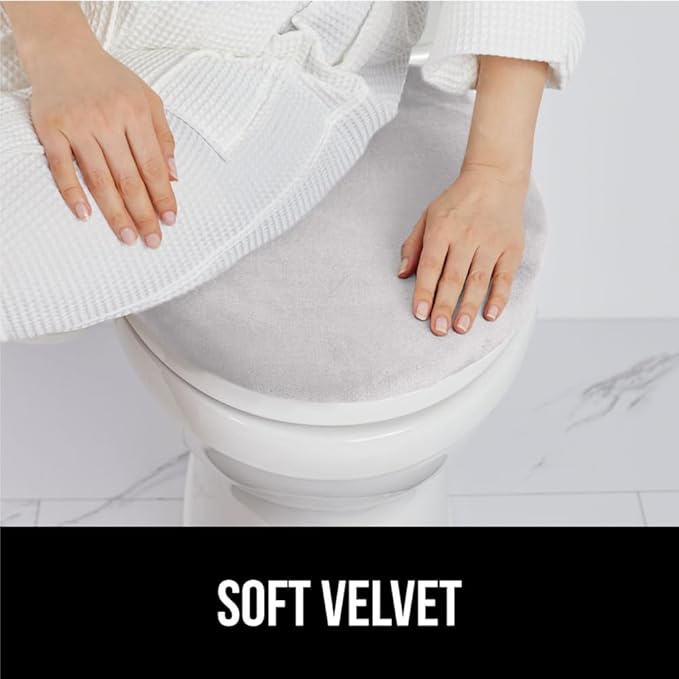 GORILLA GRIP Thick Memory Foam Bathroom Toilet Lid Seat Cover, Soft Velvet Topside, Machine Wash, Plush Cushioned Covers Fits Most Size Lids, Decorative Bath Room Accessories, 19.5x18.5, Light Gray