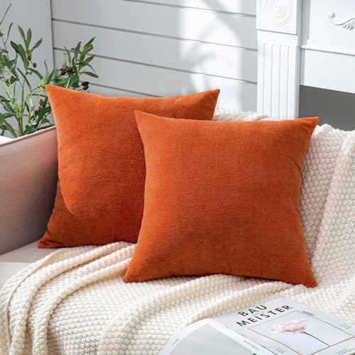 GAWAMAY Orange Chenille Throw Pillow Covers 16x16 Set of 2 by GAWAMAY