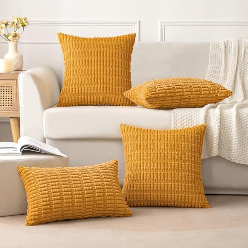 MIULEE Lumbar Corduroy Decorative Throw Pillow Covers 12x20 Gold Yellow - Image 3