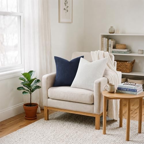 Mecatny Corduroy Decorative Throw Pillow Covers 12x20 Set of 2 Deep Blue - Image 6