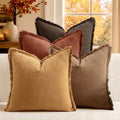 MIULEE Fall Linen Fringe Pillow Covers Set of 4 18x18 Orange/Yellow by MIULEE
