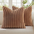 decorUhome Fall Faux Fur Throw Pillow Covers 20x20 Set of 2 Brown by decorUhome