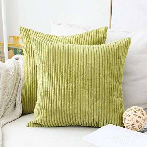 Home Brilliant Euro Sham 24x24 Summer Pillow Covers Set of 2 Striped Corduroy by HomeBrilliant