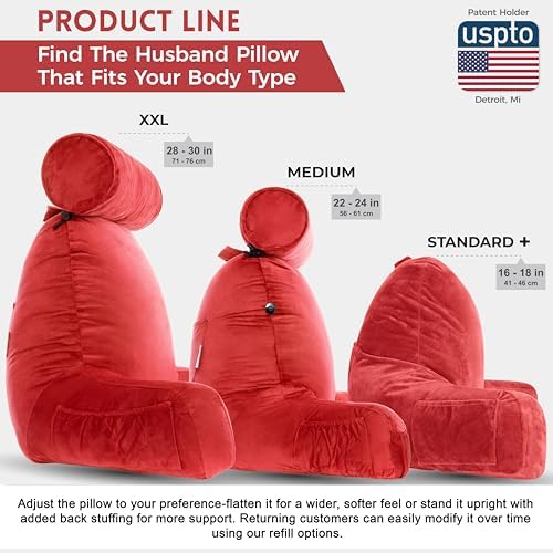 Husband Pillow Red, Original Reading Pillow in Bed Rest Chair, Shredded Memory - Image 5