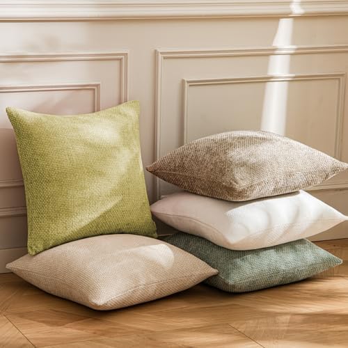 a moment Yellow-Green Chenille Throw Pillow Covers 20x20 Inch Pack of 2 Modern - Image 3