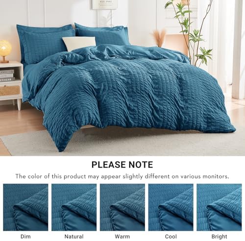 HYMOKEGE Teal Full Size Comforter Sets Seersucker 7 Pieces, All Season Luxury - Image 4