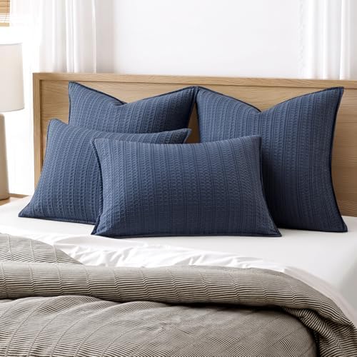 Decorative Waffle Euro Sham Pillow Covers 26x26 Navy Blue 2 Pack - Image 2