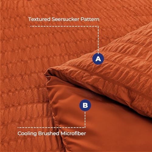 HYMOKEGE Burnt Orange Twin Comforter Set Seersucker 5 Pieces, All Season Luxury - Image 4
