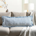 CPC Block Print Apatite Blue Ruffle Cotton Lumbar Pillow Cover 14x36 inch by COTTONPRINTCLUB