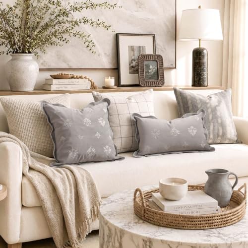 BlissBlush Lumbar Pillow Cover 12x20, Light Gray Velvet Decorative Lumbar - Image 3