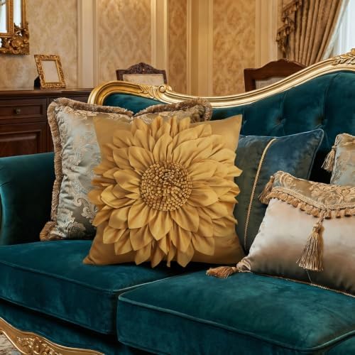 Gold Accent 3D Flower Decorative Throw Pillow Covers - Image 4