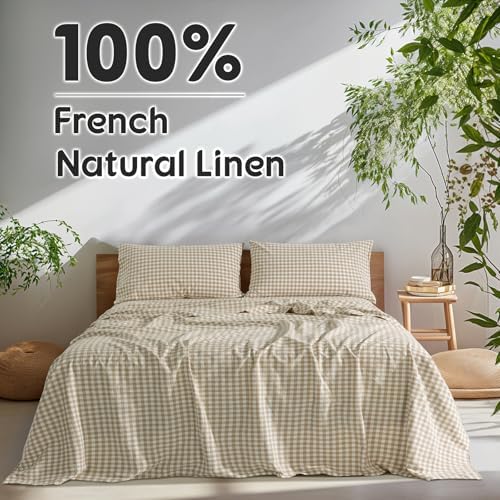 SONORO KATE 100% French Linen Queen Size Sheets Set, Natural Flax Bedding - Image 2